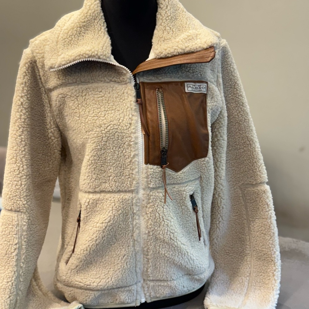 Polo by Ralph Lauren Cream and Brown Fleece Jacket